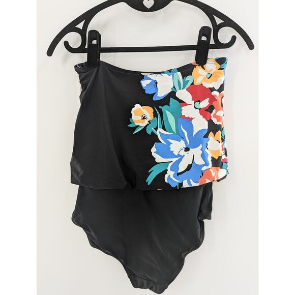 Anne Cole Strapless Floral One-Piece Swimsuit Women’s Black Swimwear - Picture 9 of 11